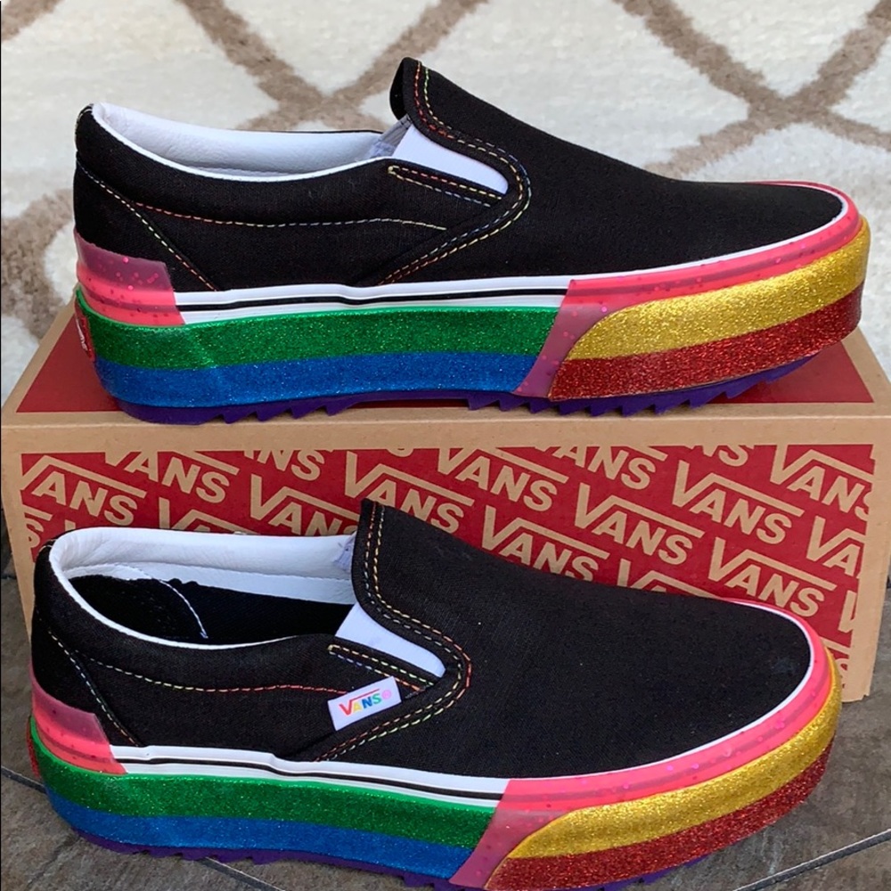 ••VANS CLASSIC SLIP ON S PLATFORMS GLITTER BLK/R W - Picture 3 of 16